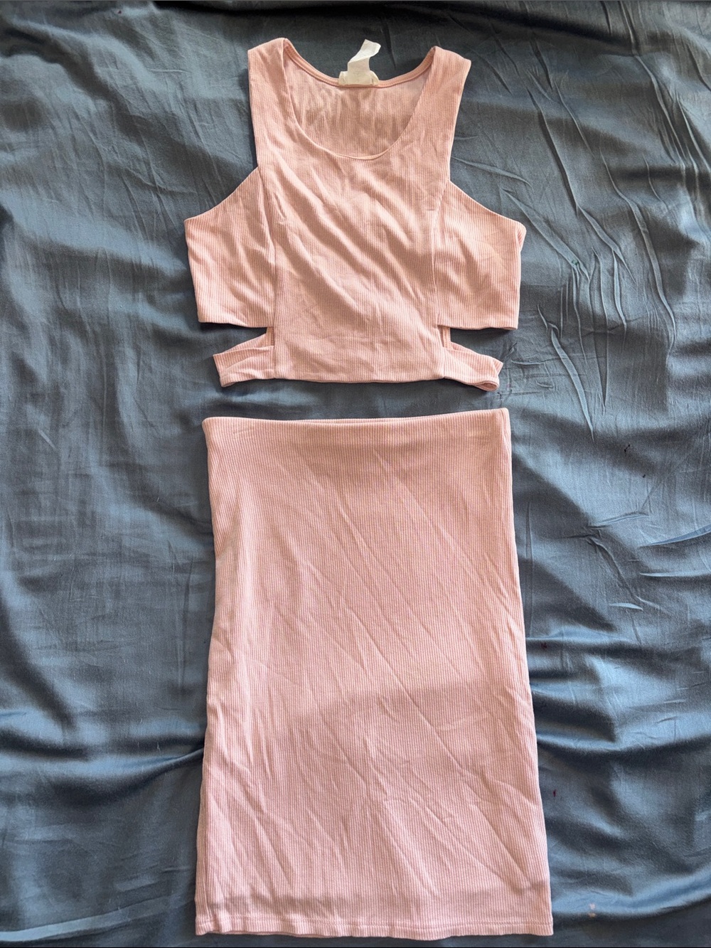 Poetry Pink Ribbed Cutout Skirt Set